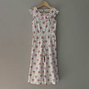 Janie and Jack Swiss Dot Embroidery White with Pink Floral Print Jumpsuit Size 5